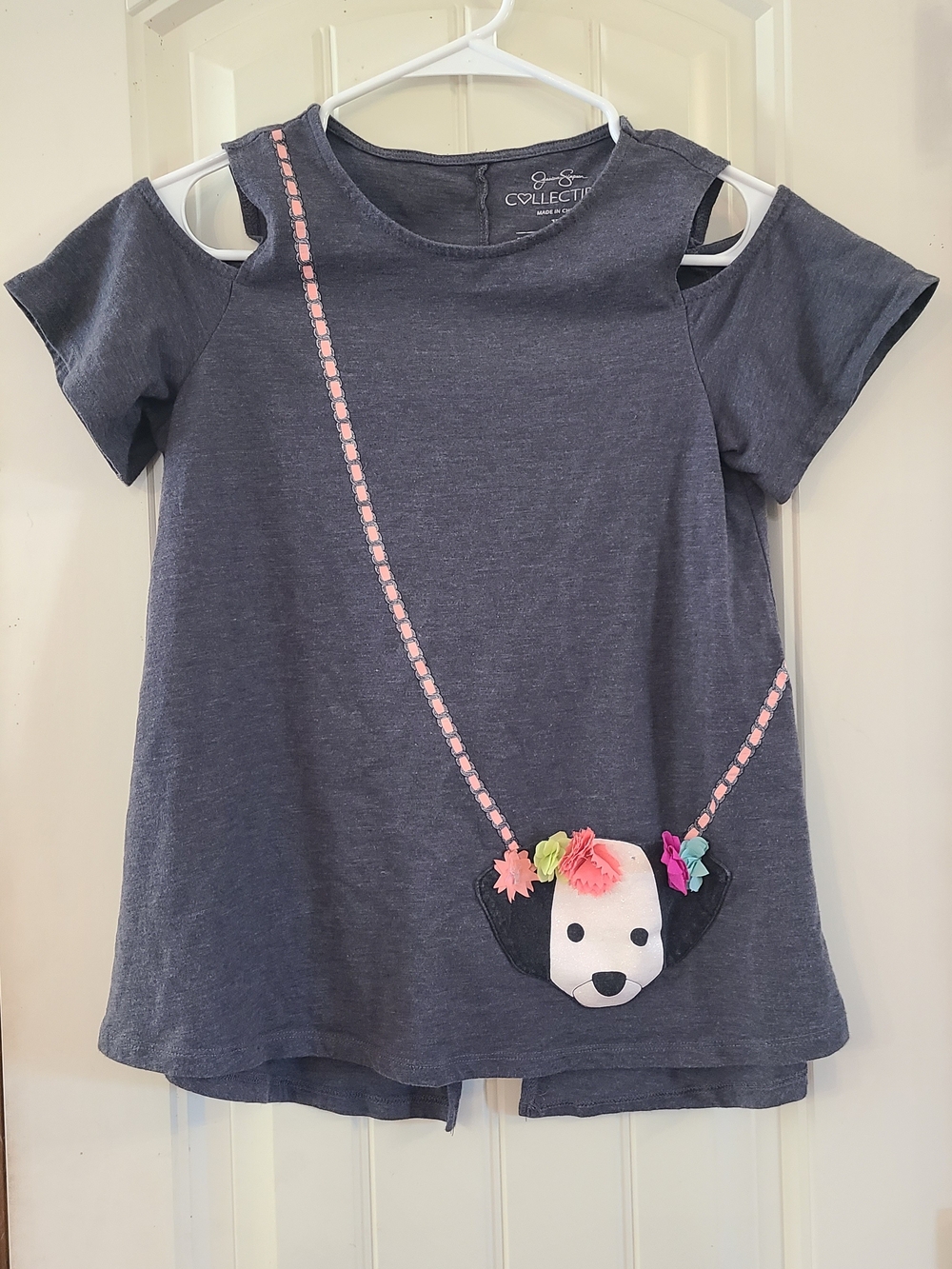 Jessica Simpson Girls' Charcoal Cold-Shoulder Top with Puppy Pocket Size XL